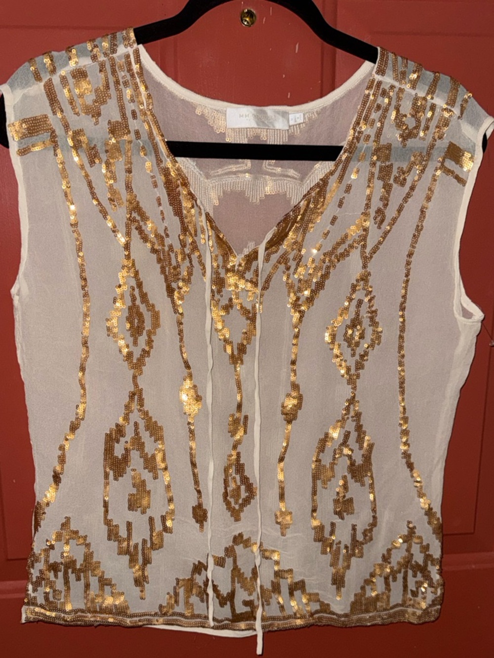 MM Couture Cream Camisole with Gold Sequin Geometric Design